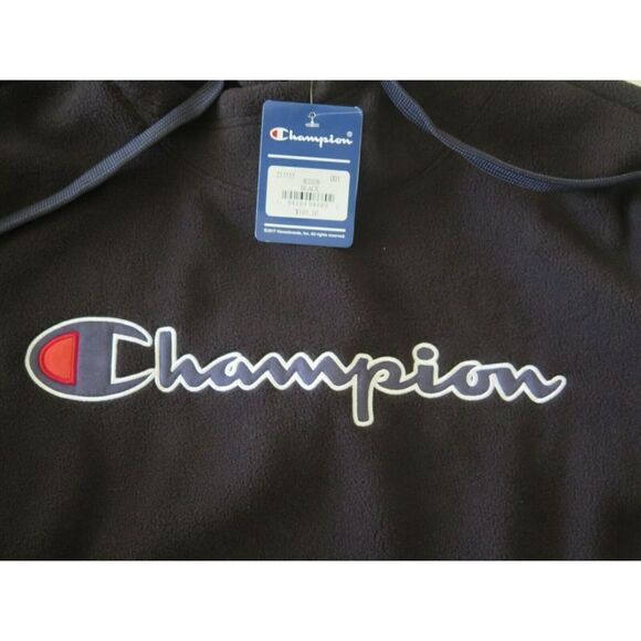 Champion 213555-001 Men's Size M Black Suede Script Logo Fleece Hoodie $105 - Picture 4 of 8
